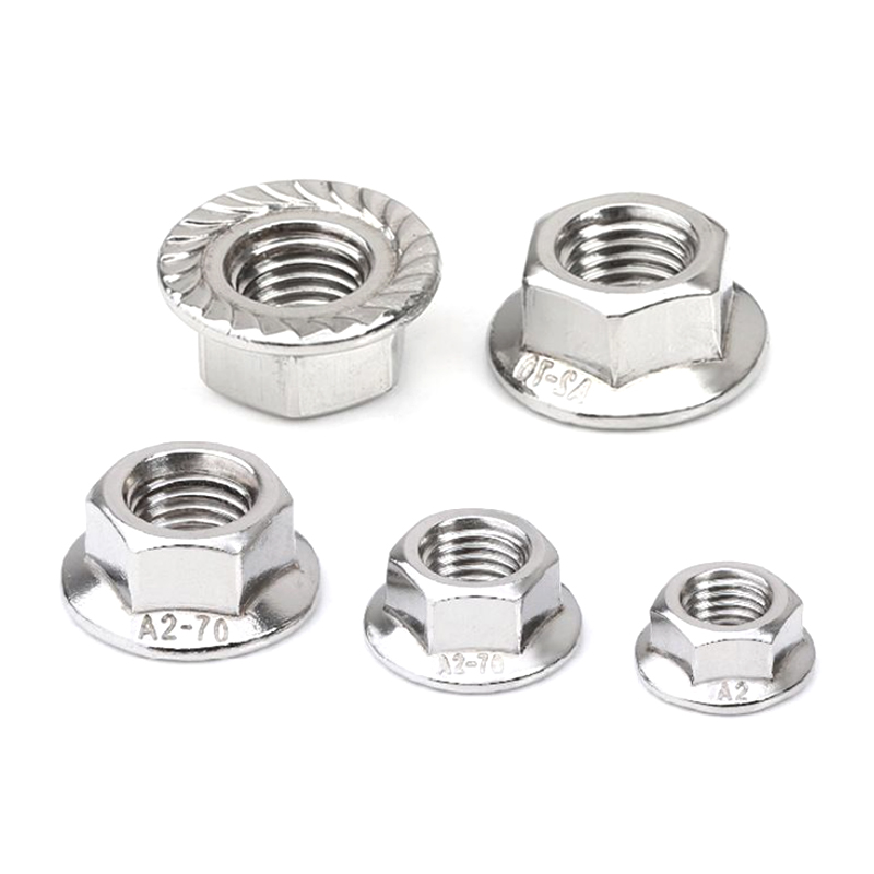 Tuercas antideslizantes con brida hexagonal lisa de acero inoxidable 304