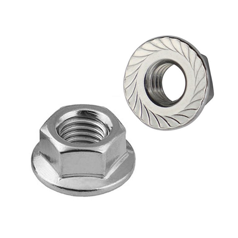 Tuerca hexagonal con brida dentada lisa de acero inoxidable 304 UNC de 3/8