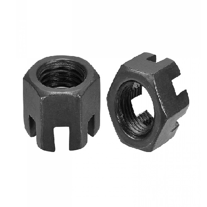 Tuerca castillo ranurada de óxido negro de acero al carbono M16×1,5 grado 4,8 DIN 935 Tuerca castillo ranurada de óxido negro de acero al carbono M16×1,5 grado 4,8 DIN 935