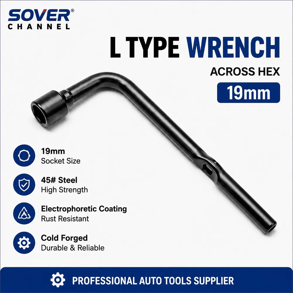High Carbon Steel Black Oxide Coated L‑Shape Tire Wrench