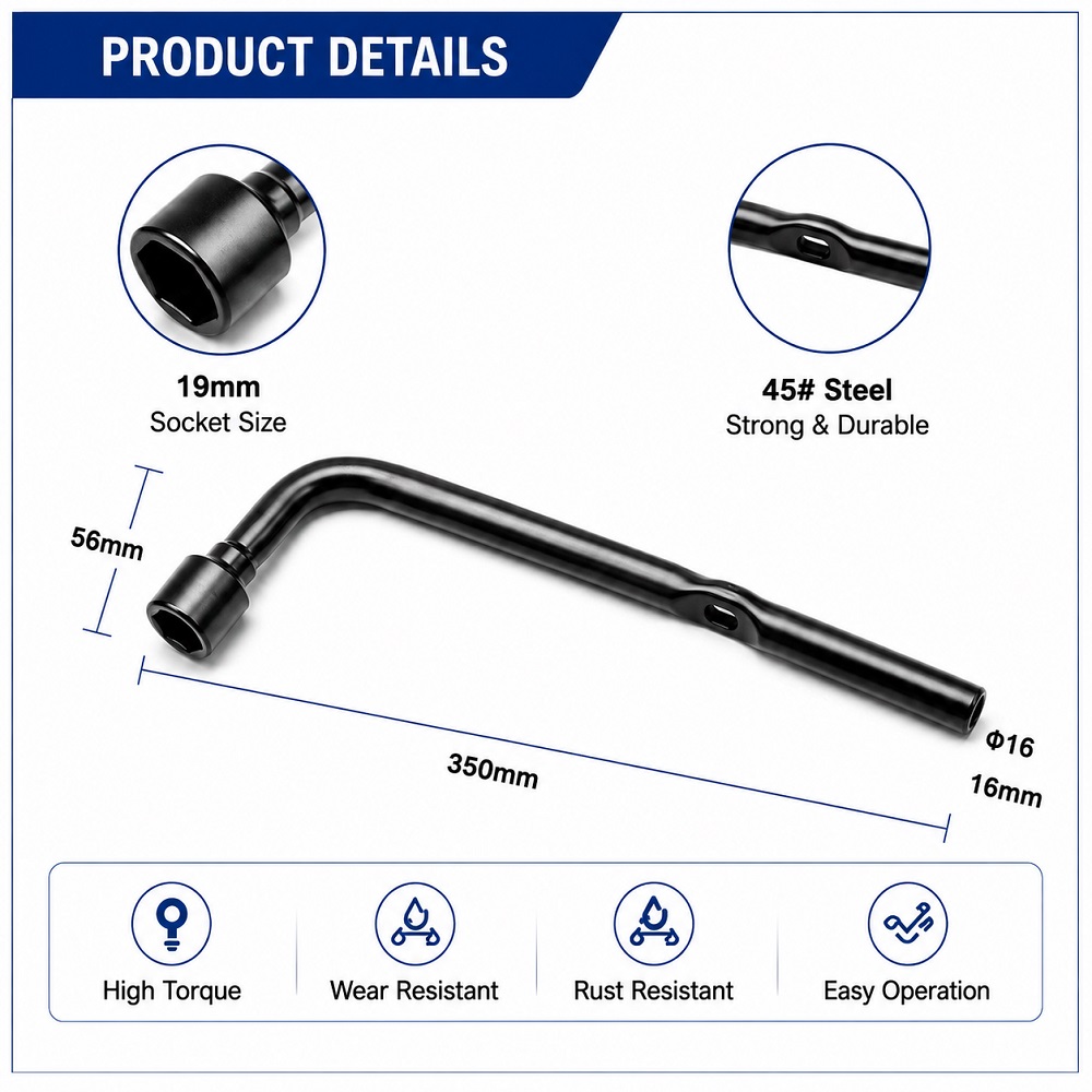 High Carbon Steel Black Oxide Coated L‑Shape Tire Wrench