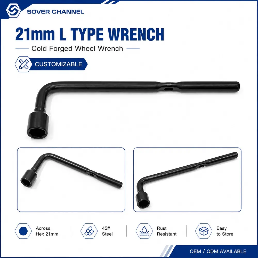 High Carbon Steel Black Oxide Coated L‑Shape Tire Wrench